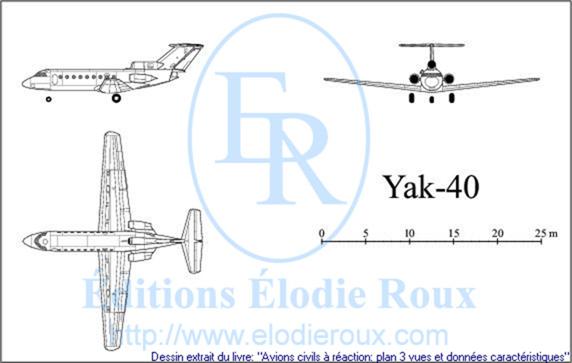 Copyright: Elodie Roux/Yak-40 3-view drawing/plan 3 vues