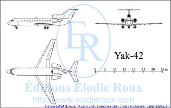 Copyright: Elodie Roux/Yak-42 3-view drawing/plan 3 vues
